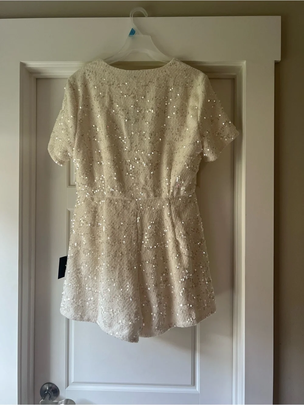 Lulus Glittering Charisma Cream Sequin Tweed Short Sleeve Skort Romper NWT XL - Picture 6 of 6